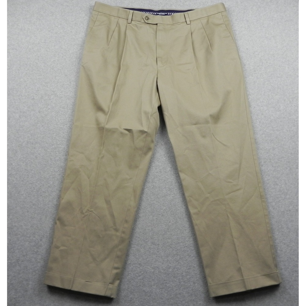 Roundtree & Yorke Pants Mens 42x30 TravelSmart Classic Fit Khaki Pleated Tan